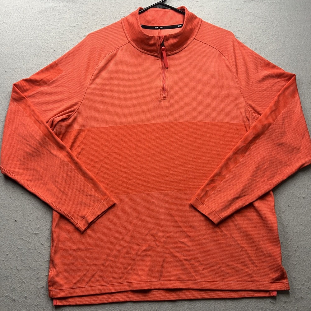 Nike Golf Dri-FIT Pullover Mens Large Orange 1/4 Zip Long Sleeve Top Performance